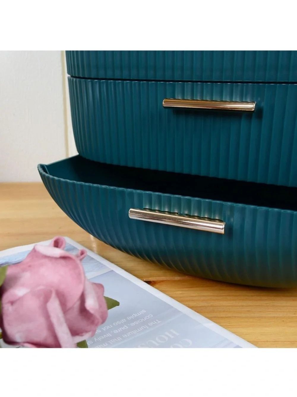 New Makeup Organizer Storage Box Lux Case in Deep Teal with Clear Dome
